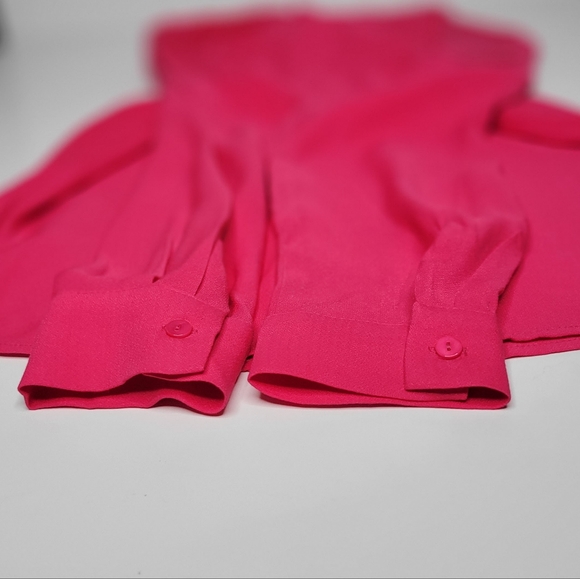 *** SOLD *** Mango Fru Fushia Chiffon Blouse Barbiecore Ruffled High Neck NWT XS - Picture 5 of 10